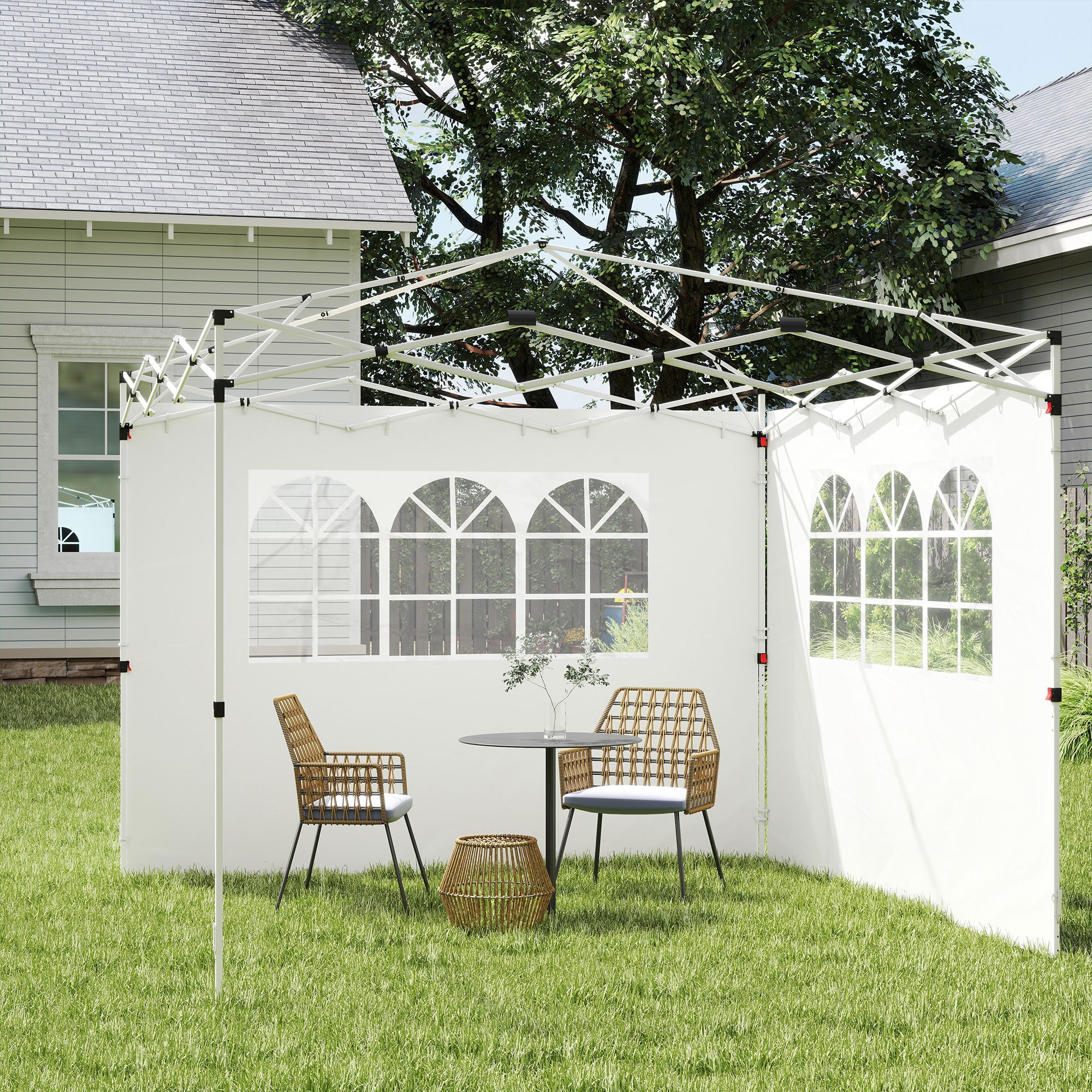 2 Side Walls for 2.95x2m Gazebo Canopy Oxford Fabric Sunshade Side Panels with Window Fit for 3x3 3x6 White