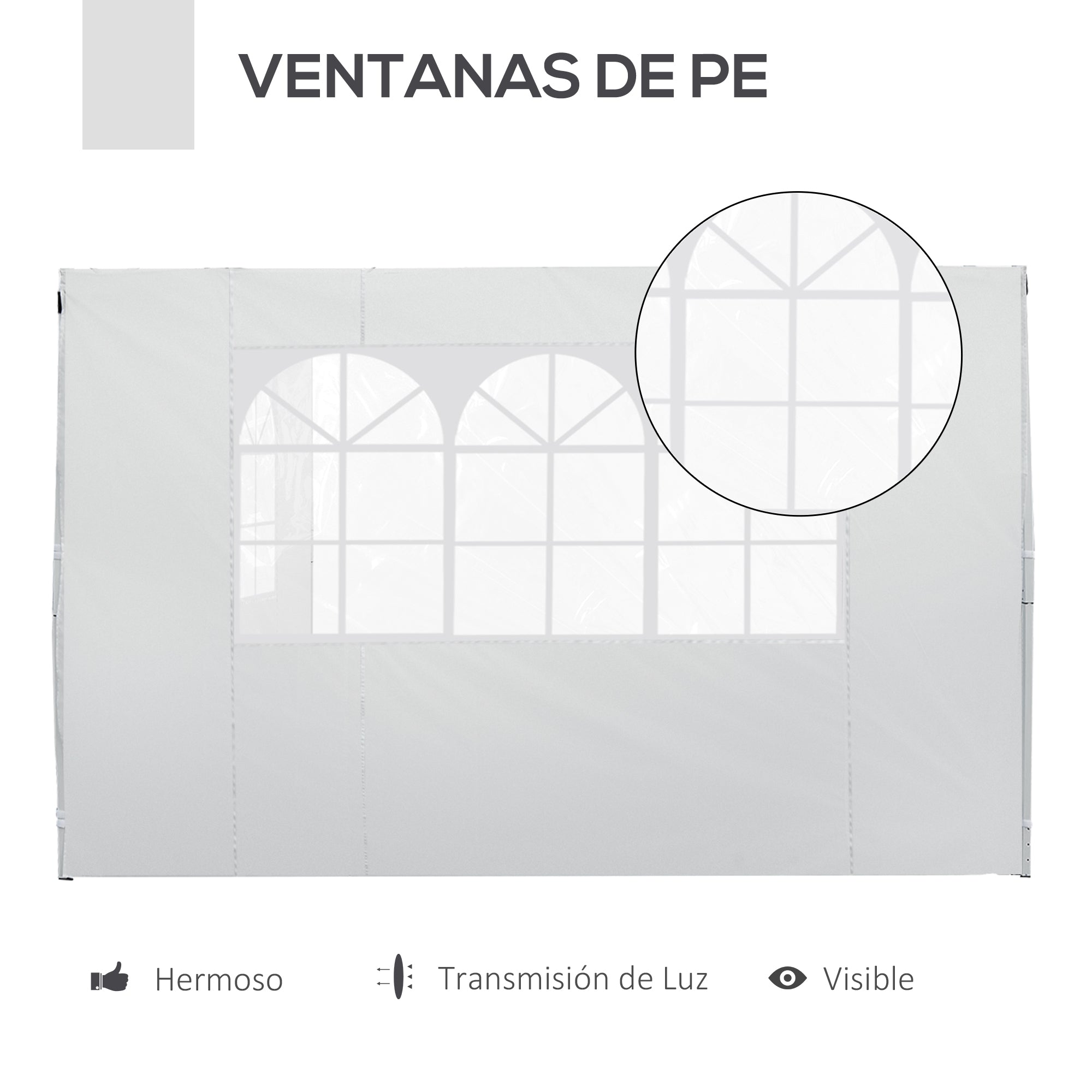 2 Side Walls for 2.95x2m Gazebo Canopy Oxford Fabric Sunshade Side Panels with Window Fit for 3x3 3x6 White