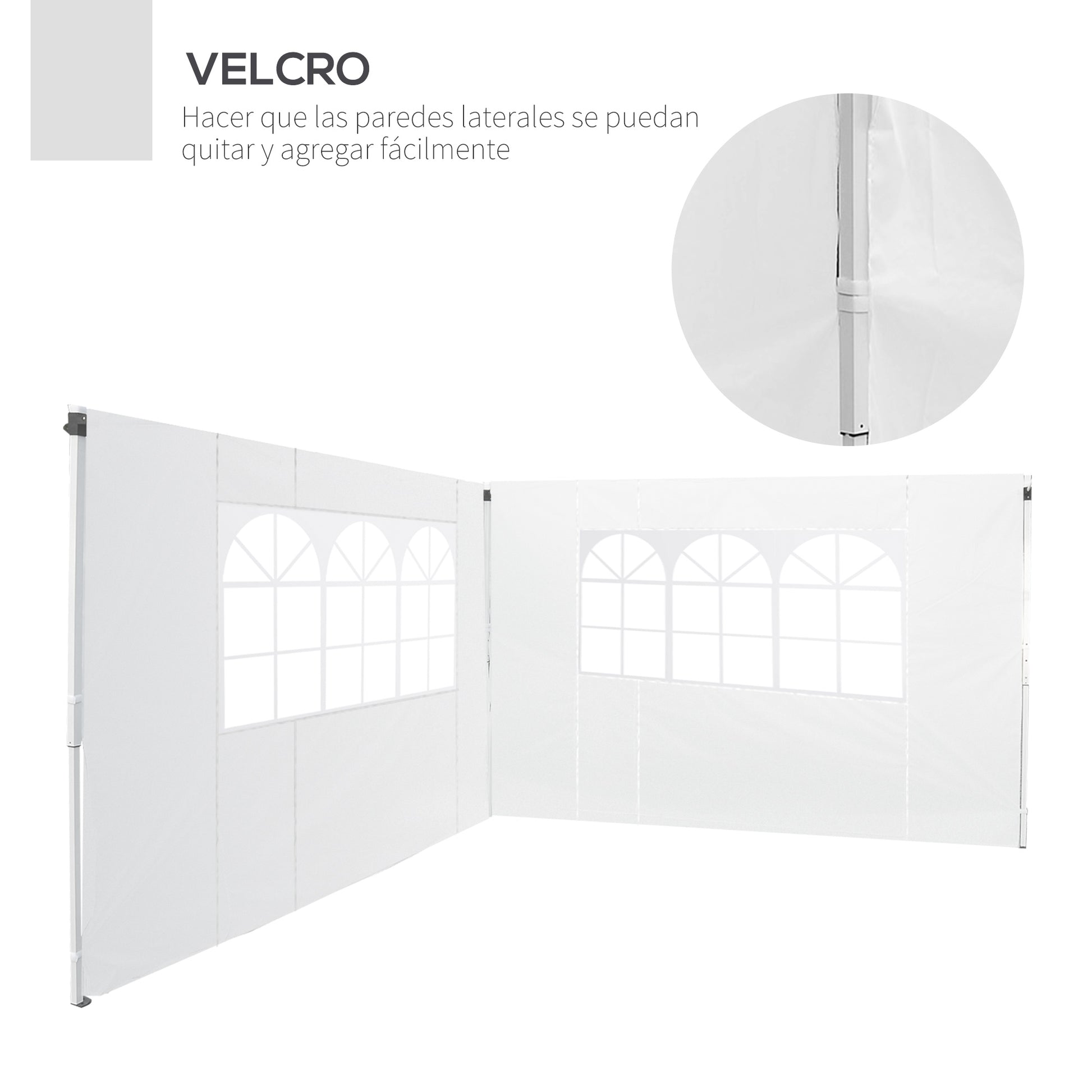 2 Side Walls for 2.95x2m Gazebo Canopy Oxford Fabric Sunshade Side Panels with Window Fit for 3x3 3x6 White