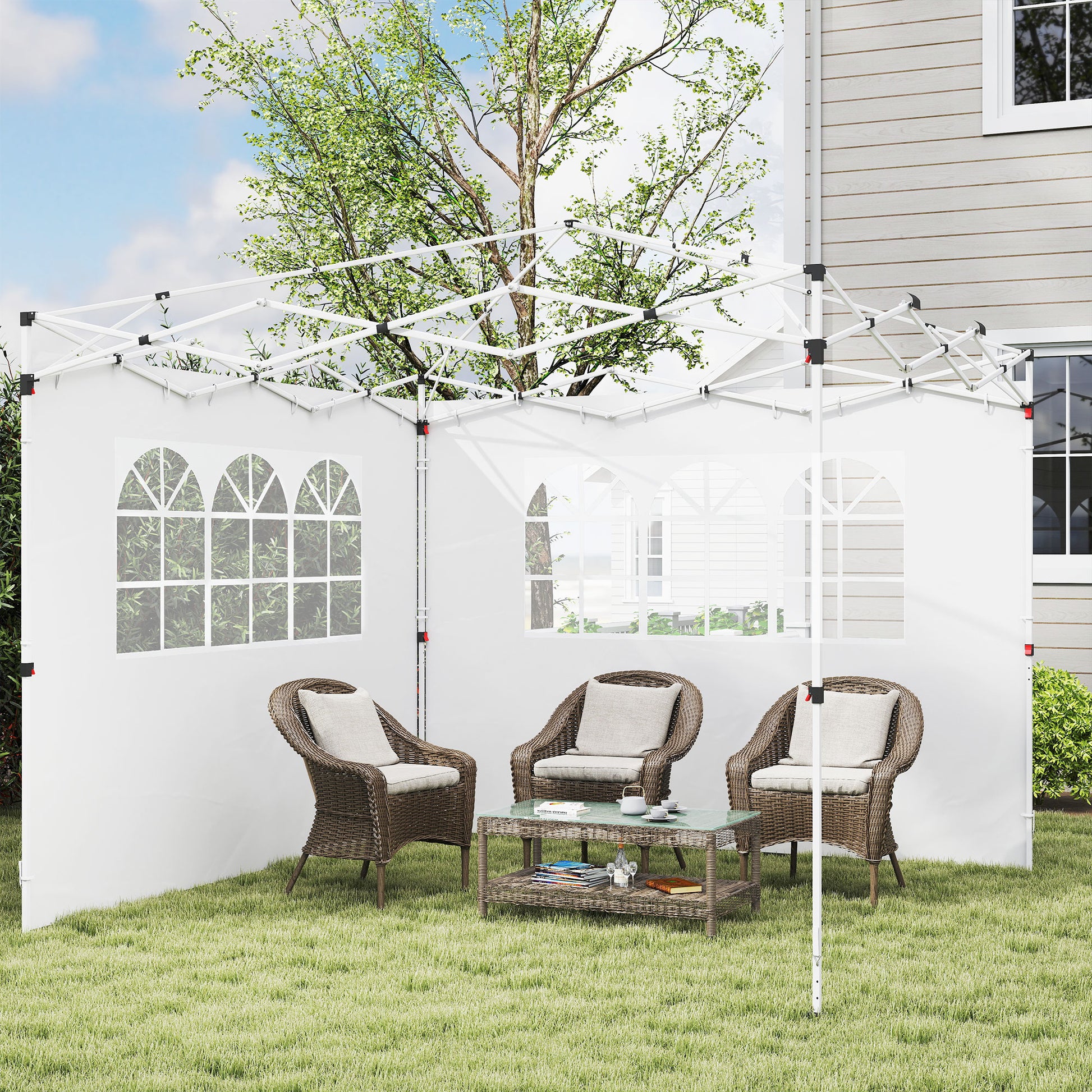2 Side Walls for 2.95x2m Gazebo Canopy Oxford Fabric Sunshade Side Panels with Window Fit for 3x3 3x6 White