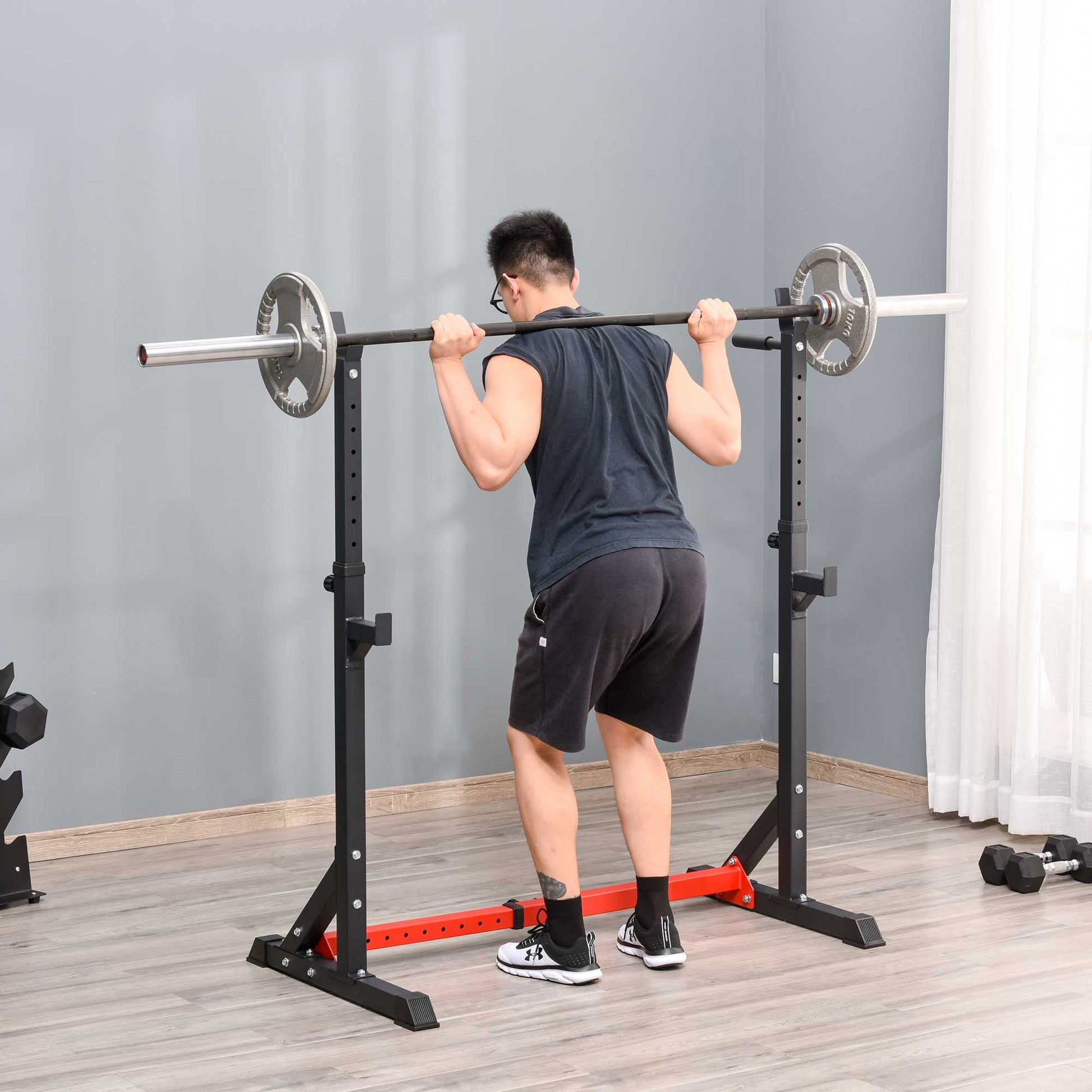 Barbell Stand Barbell Rack made of Steel Height-Adjustable Barbell Stand up to 150 kg Load Capacity Squat Rack with Rubber Feet Barbell Stand for Strength Training