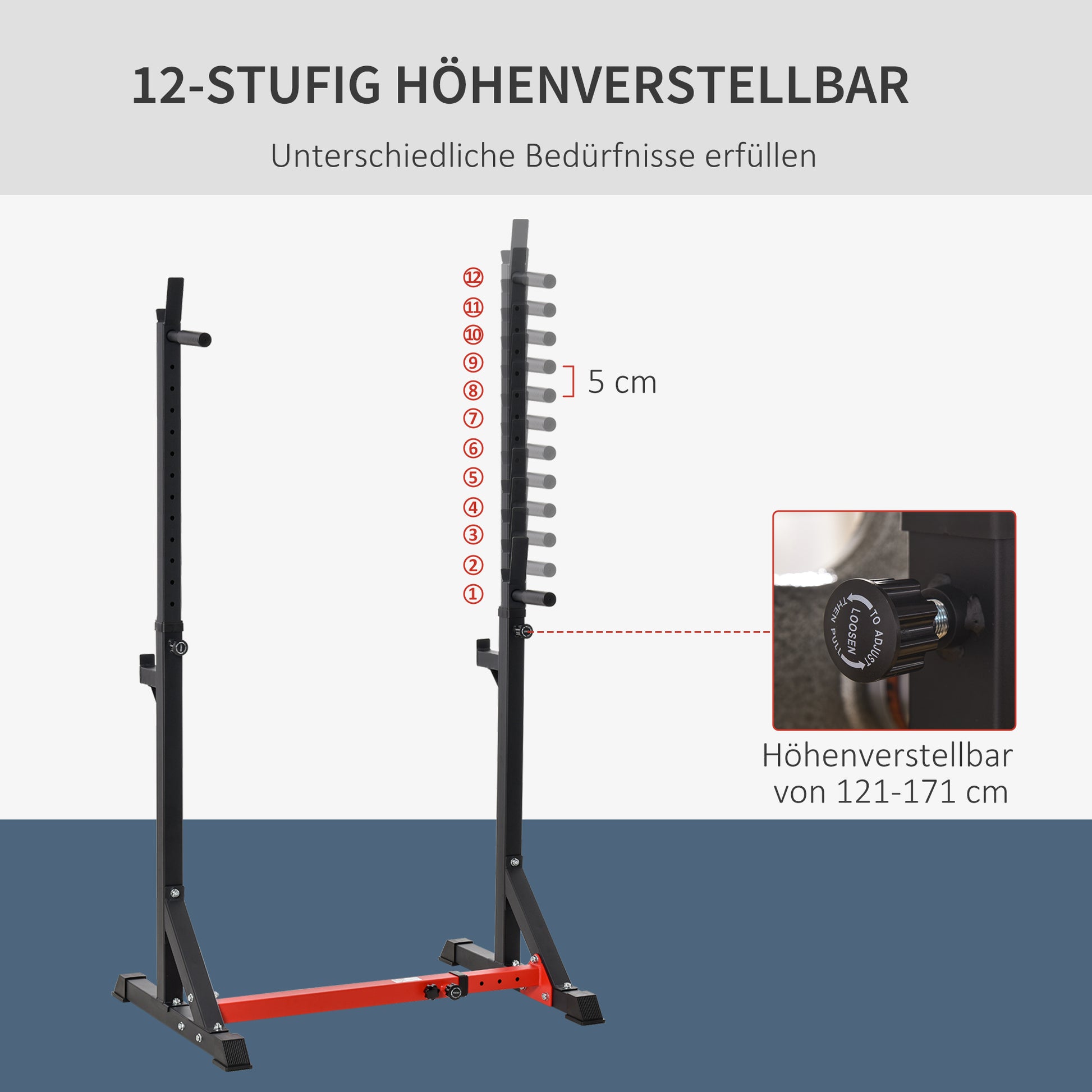 Barbell Stand Barbell Rack made of Steel Height-Adjustable Barbell Stand up to 150 kg Load Capacity Squat Rack with Rubber Feet Barbell Stand for Strength Training