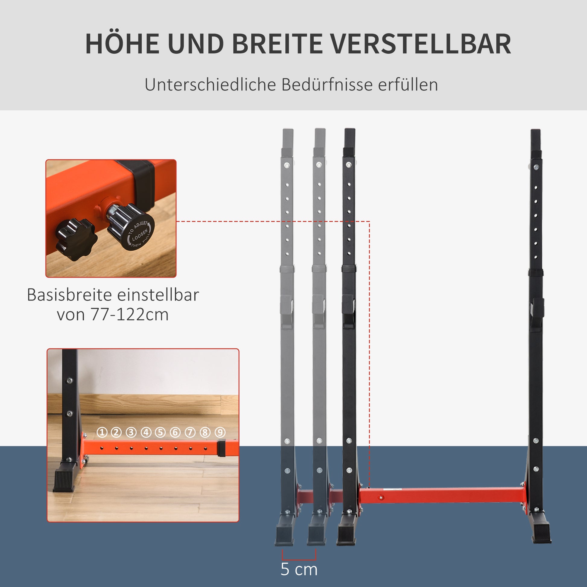 Barbell Stand Barbell Rack made of Steel Height-Adjustable Barbell Stand up to 150 kg Load Capacity Squat Rack with Rubber Feet Barbell Stand for Strength Training