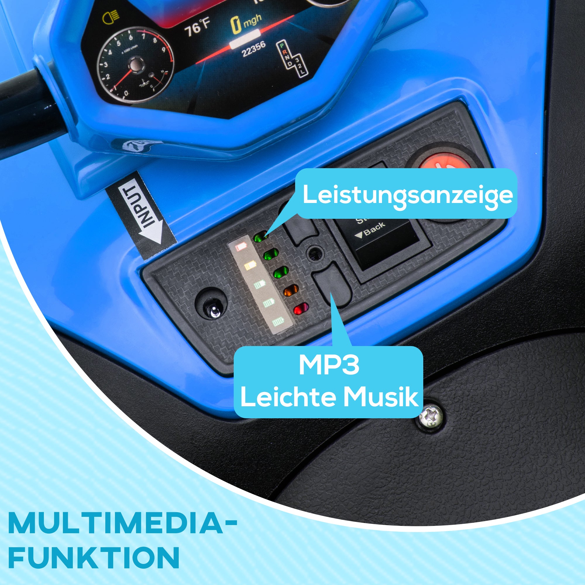 Electric Quad for Kids 12V Children's Quad with 4-Wheel Suspension, MP3 Music Player, Kids Vehicle with Headlights, Forward and Reverse Gear, for 3-5 Years Old Kids, 5 km/h, Metal, Blue