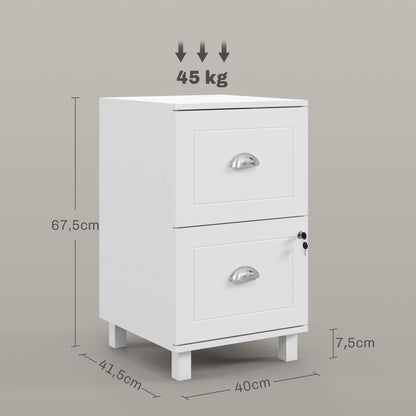 Office Drawer Cabinet Filing Cabinet with 2 Drawers Desk Drawer with Locks Hanging Folders for A4 and Letter 40x41.5x67.5 cm White