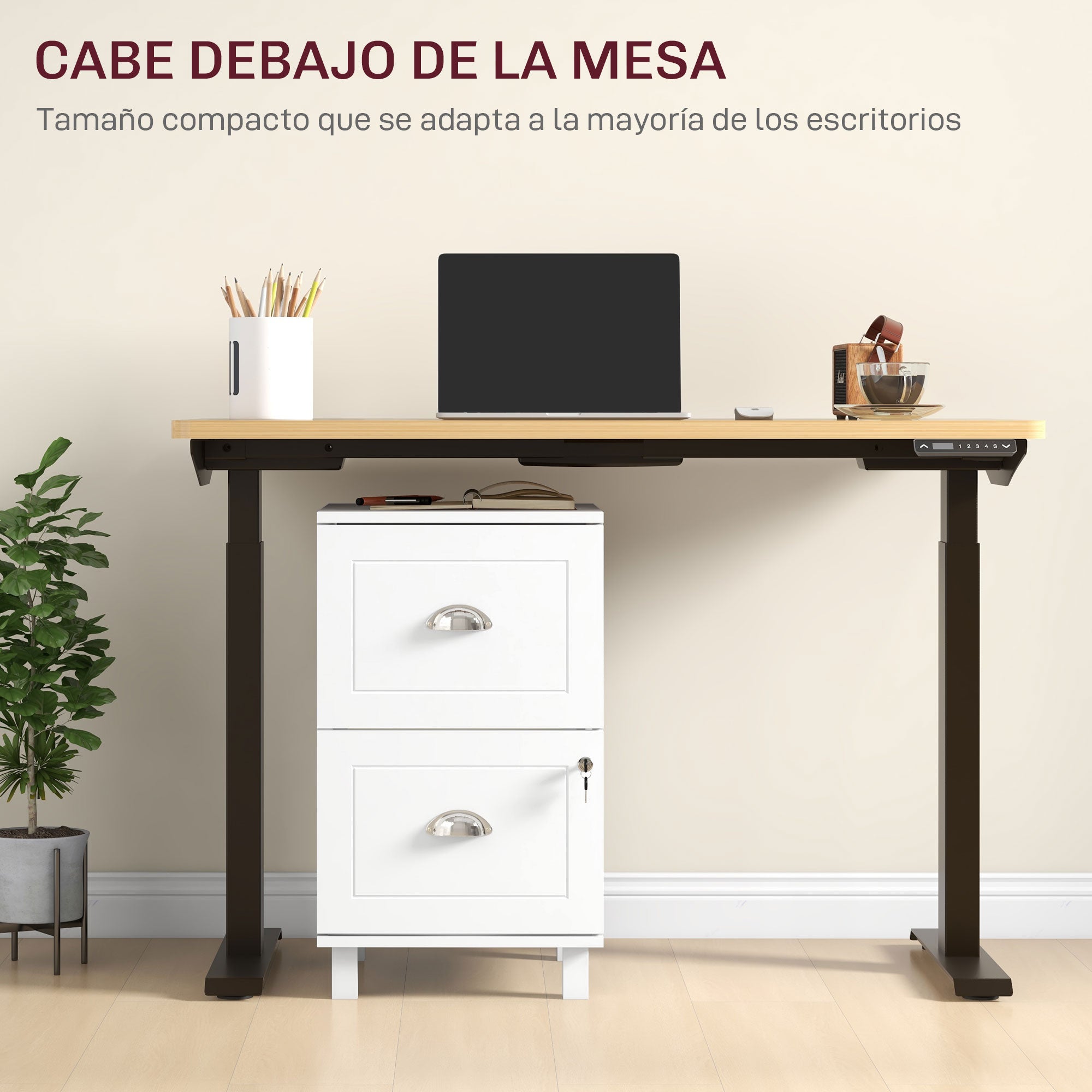 Office Drawer Cabinet Filing Cabinet with 2 Drawers Desk Drawer with Locks Hanging Folders for A4 and Letter 40x41.5x67.5 cm White