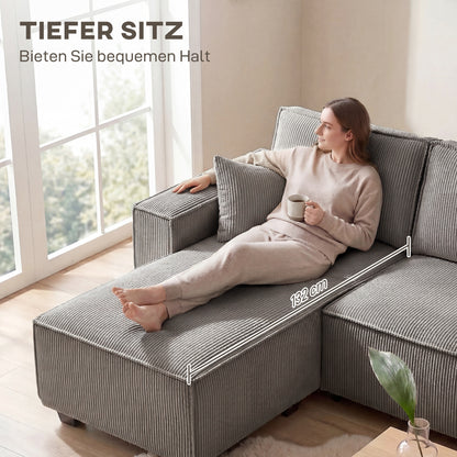 Corner Sectional 311 cm with Double Chaises, U-Shaped Corduroy Sofa with Wide Deep Seats, Pocket Spring Cushions, Wide Armrests, 4-Seater Living Room Sofa, Light Gray