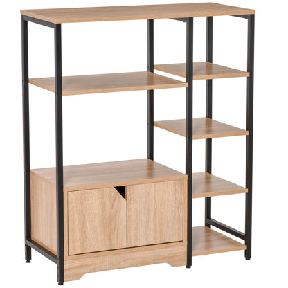Bookshelf with Multiple Open Shelves and Double Door Bookcase with Metal Frame for Office Living Room 80x35x97 cm Natural Wood