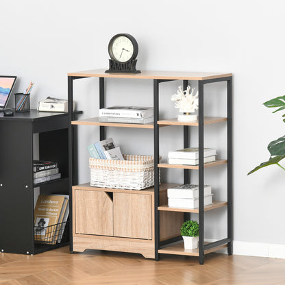 Bookshelf with Multiple Open Shelves and Double Door Bookcase with Metal Frame for Office Living Room 80x35x97 cm Natural Wood