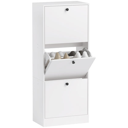 Shoe Cabinet with 3 Flaps, Shoe Rack with Adjustable Divider, Slim Shoe Cupboard for 12 Pairs of Shoes 47 x 28 x 115 cm, White