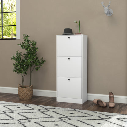 Shoe Cabinet with 3 Flaps, Shoe Rack with Adjustable Divider, Slim Shoe Cupboard for 12 Pairs of Shoes 47 x 28 x 115 cm, White