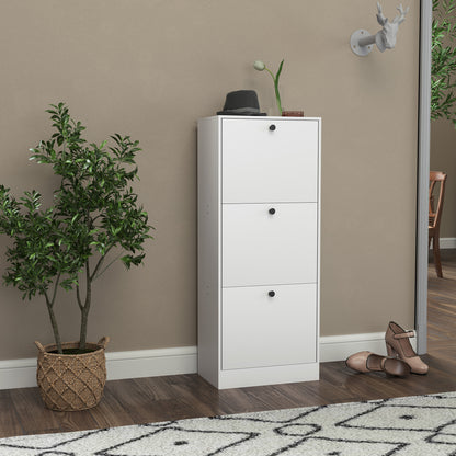 Shoe Cabinet with 3 Flaps, Shoe Rack with Adjustable Divider, Slim Shoe Cupboard for 12 Pairs of Shoes 47 x 28 x 115 cm, White
