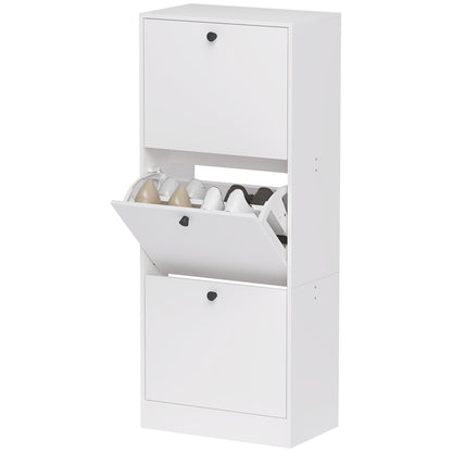 Shoe Cabinet with 3 Flaps, Shoe Rack with Adjustable Divider, Slim Shoe Cupboard for 12 Pairs of Shoes 47 x 28 x 115 cm, White