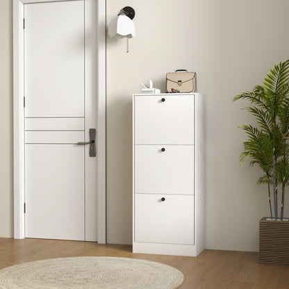 Shoe Cabinet with 3 Flaps, Shoe Rack with Adjustable Divider, Slim Shoe Cupboard for 12 Pairs of Shoes 47 x 28 x 115 cm, White