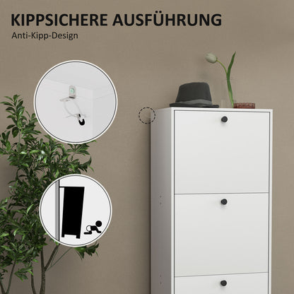 Shoe Cabinet with 3 Flaps, Shoe Rack with Adjustable Divider, Slim Shoe Cupboard for 12 Pairs of Shoes 47 x 28 x 115 cm, White