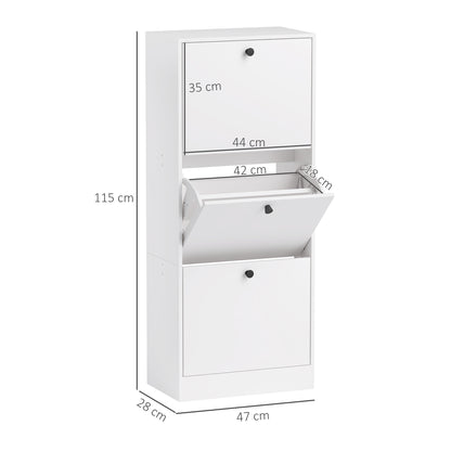 Shoe Cabinet with 3 Flaps, Shoe Rack with Adjustable Divider, Slim Shoe Cupboard for 12 Pairs of Shoes 47 x 28 x 115 cm, White