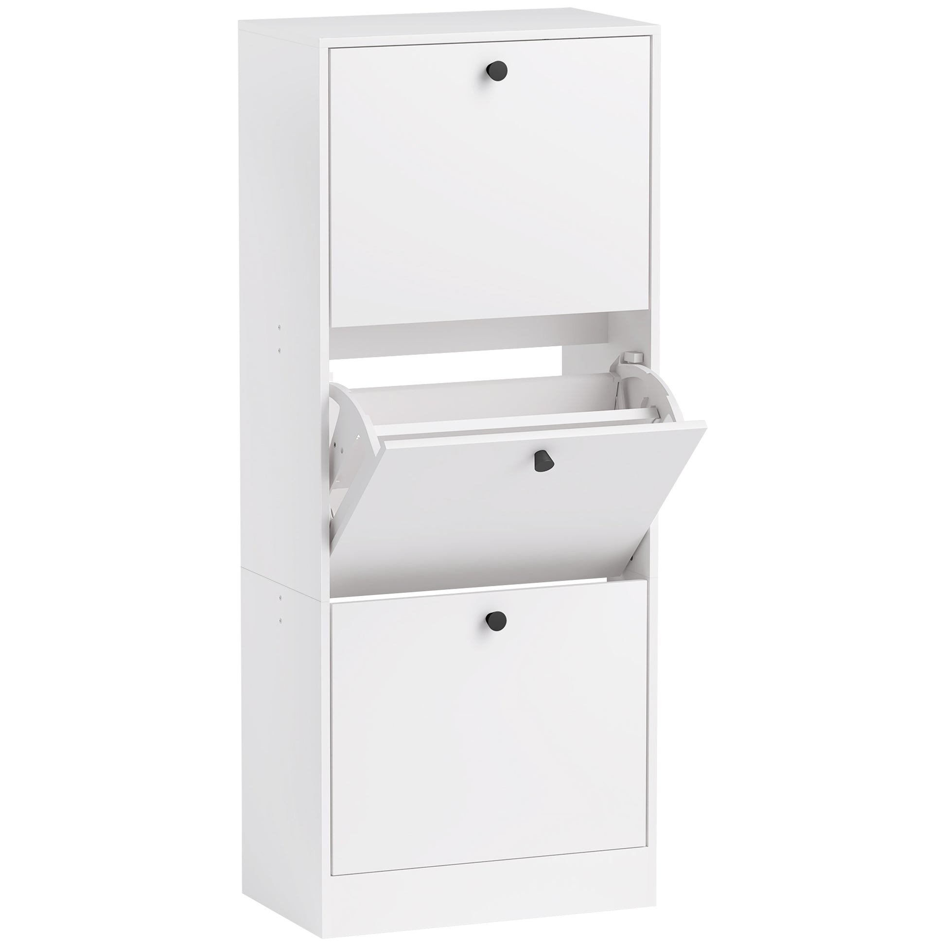 Shoe Cabinet with 3 Flaps, Shoe Rack with Adjustable Divider, Slim Shoe Cupboard for 12 Pairs of Shoes 47 x 28 x 115 cm, White