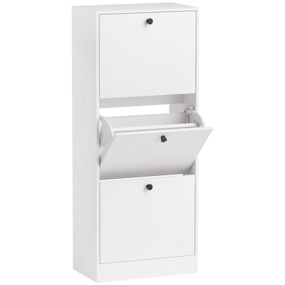 Shoe Cabinet with 3 Flaps, Shoe Rack with Adjustable Divider, Slim Shoe Cupboard for 12 Pairs of Shoes 47 x 28 x 115 cm, White