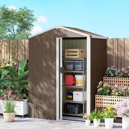 Metal Garden Shed — 1.18 m² (136 × 87 × 179 cm) Sliding Door, Sloped Roof, Gloves Included, Brown