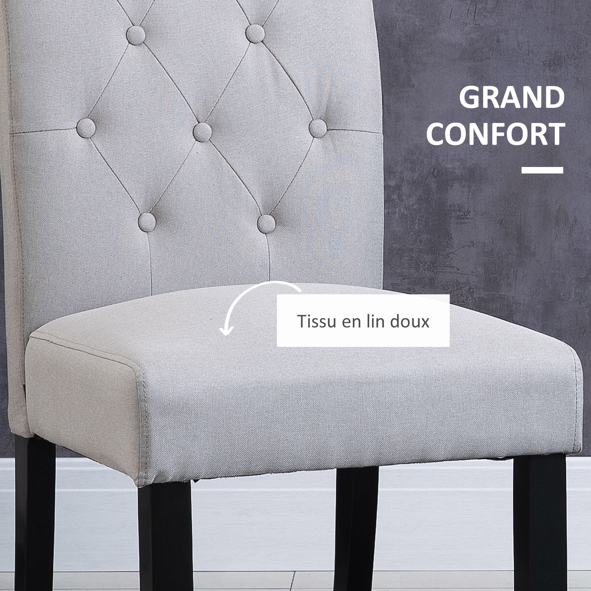 Set of 2 Dining Chairs Kitchen Chair High Comfort Wooden Legs Lin 47 x 61 x 101 cm