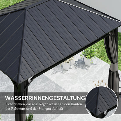 Pavilion 4x3 m Waterproof Stable Winterproof Garden Pavilion with Side Panels, Water Channels, Mosquito Net, Hooks Garden Pavilion made of galvanized metal, Party tent for garden, terrace, Dark Gray