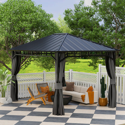Pavilion 4x3 m Waterproof Stable Winterproof Garden Pavilion with Side Panels, Water Channels, Mosquito Net, Hooks Garden Pavilion made of galvanized metal, Party tent for garden, terrace, Dark Gray