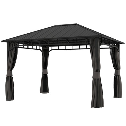 Pavilion 4x3 m Waterproof Stable Winterproof Garden Pavilion with Side Panels, Water Channels, Mosquito Net, Hooks Garden Pavilion made of galvanized metal, Party tent for garden, terrace, Dark Gray