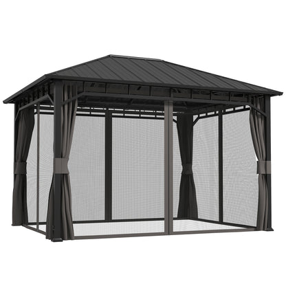 Pavilion 4x3 m Waterproof Stable Winterproof Garden Pavilion with Side Panels, Water Channels, Mosquito Net, Hooks Garden Pavilion made of galvanized metal, Party tent for garden, terrace, Dark Gray