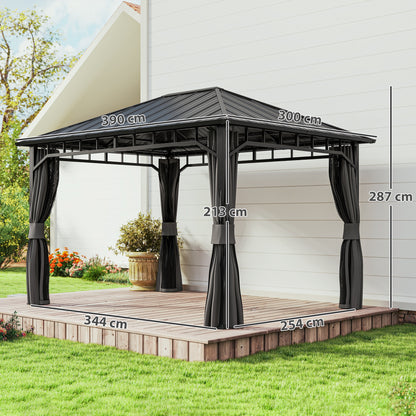 Pavilion 4x3 m Waterproof Stable Winterproof Garden Pavilion with Side Panels, Water Channels, Mosquito Net, Hooks Garden Pavilion made of galvanized metal, Party tent for garden, terrace, Dark Gray