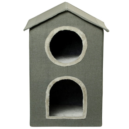 Two-Level Cat House with Washable Cushions 3 Entries, 42x46x59.5 cm, Grey