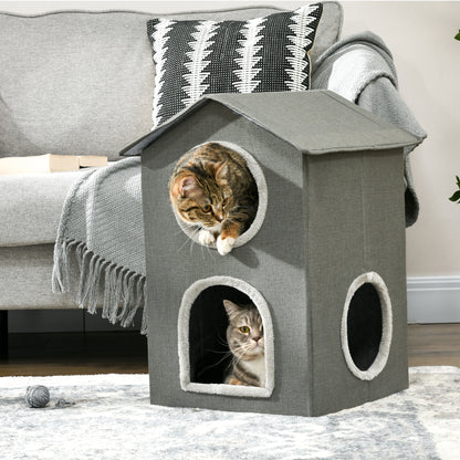 Two-Level Cat House with Washable Cushions 3 Entries, 42x46x59.5 cm, Grey