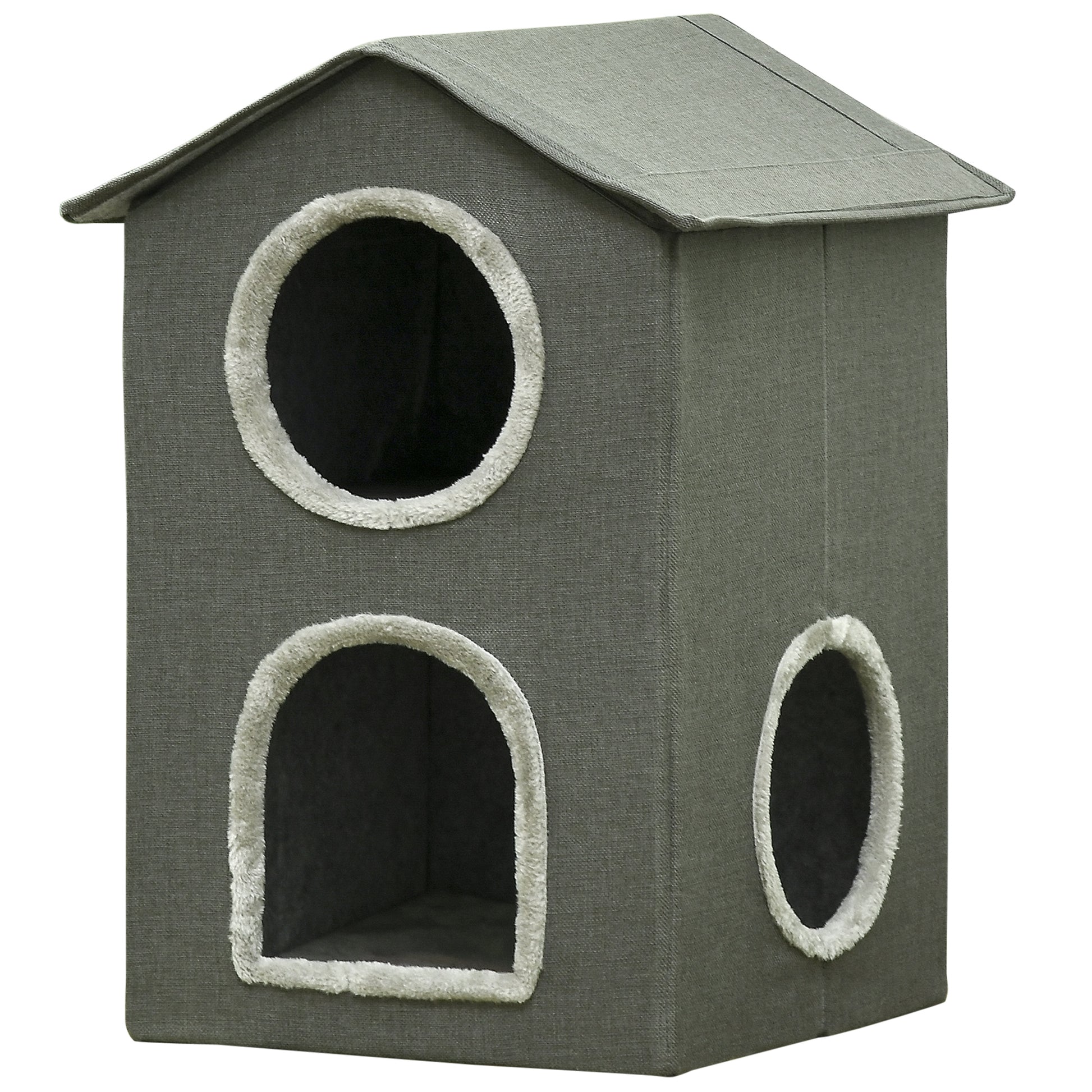 Two-Level Cat House with Washable Cushions 3 Entries, 42x46x59.5 cm, Grey
