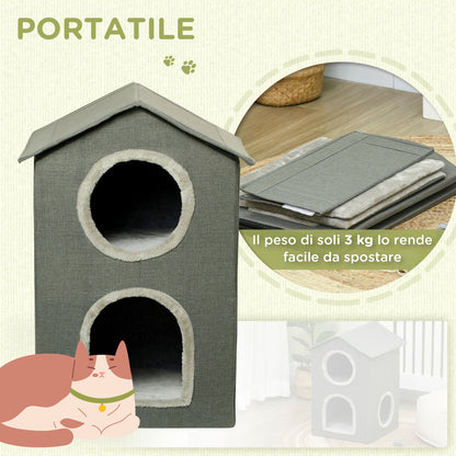 Two-Level Cat House with Washable Cushions 3 Entries, 42x46x59.5 cm, Grey