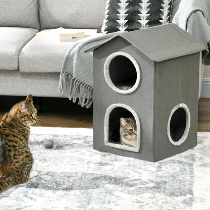 Two-Level Cat House with Washable Cushions 3 Entries, 42x46x59.5 cm, Grey