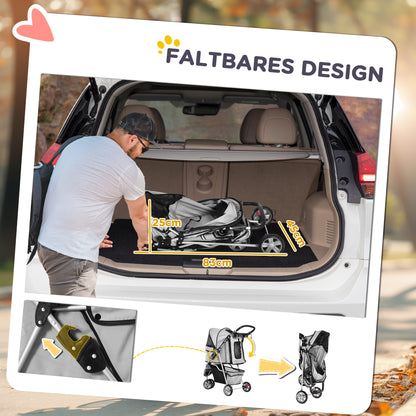 Dog Buggy Foldable Pet Stroller for Dogs & Cats Cat Stroller with Cushion Mesh Windows Cup Holder Storage Bag Cat Wagon Gray