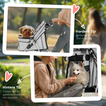 Dog Buggy Foldable Pet Stroller for Dogs & Cats Cat Stroller with Cushion Mesh Windows Cup Holder Storage Bag Cat Wagon Gray