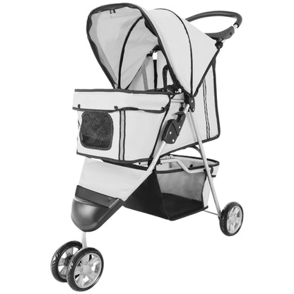 Dog Buggy Foldable Pet Stroller for Dogs & Cats Cat Stroller with Cushion Mesh Windows Cup Holder Storage Bag Cat Wagon Gray