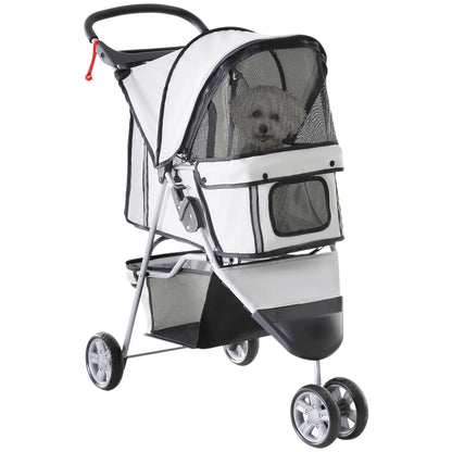 Dog Buggy Foldable Pet Stroller for Dogs & Cats Cat Stroller with Cushion Mesh Windows Cup Holder Storage Bag Cat Wagon Gray