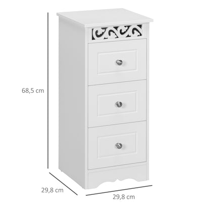 White Storage Cabinet with 3 Drawers for Kitchen Dining Room Living Room Bedroom Bathroom 29.8x29.8x68.5 cm