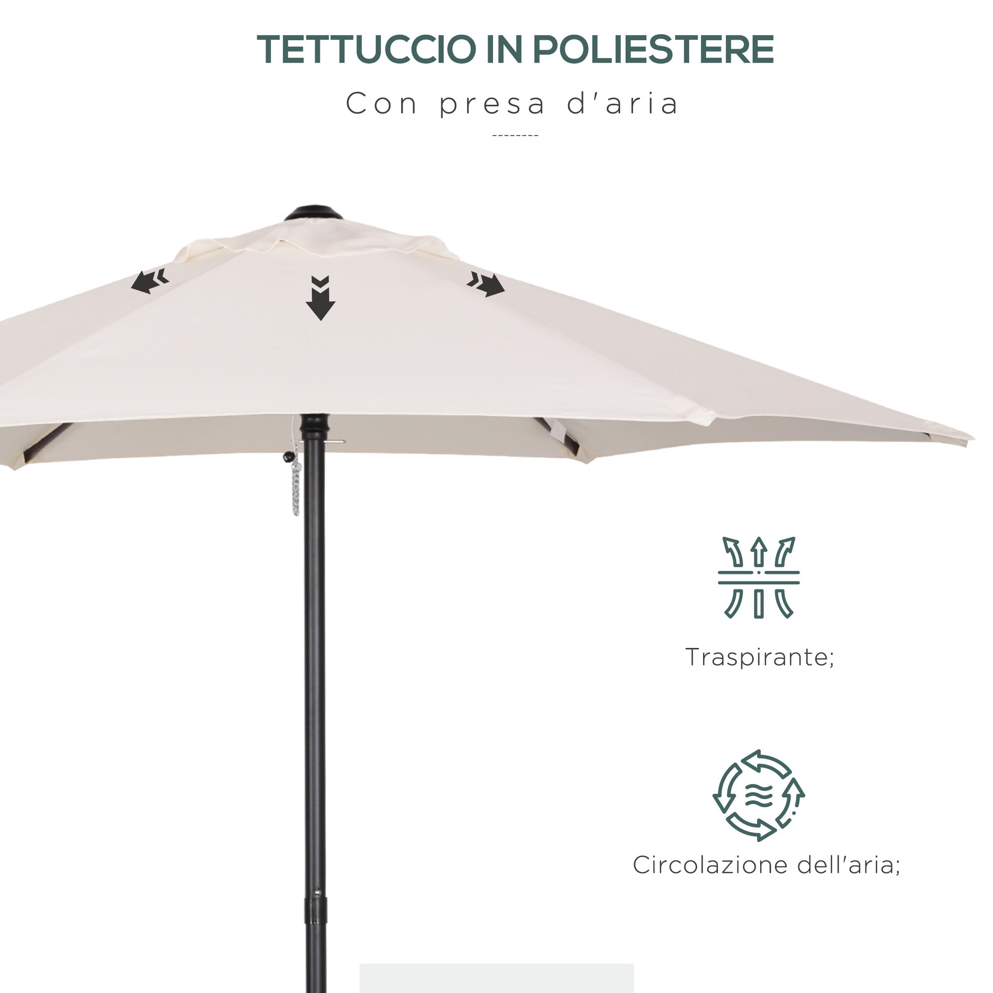 Garden Umbrella 2x2 m with Air Vent, Outdoor Umbrella with 6 Aluminum Ribs and 160 g/㎡ Polyester Cover, for Yard, Terrace, and Balcony, Cream
