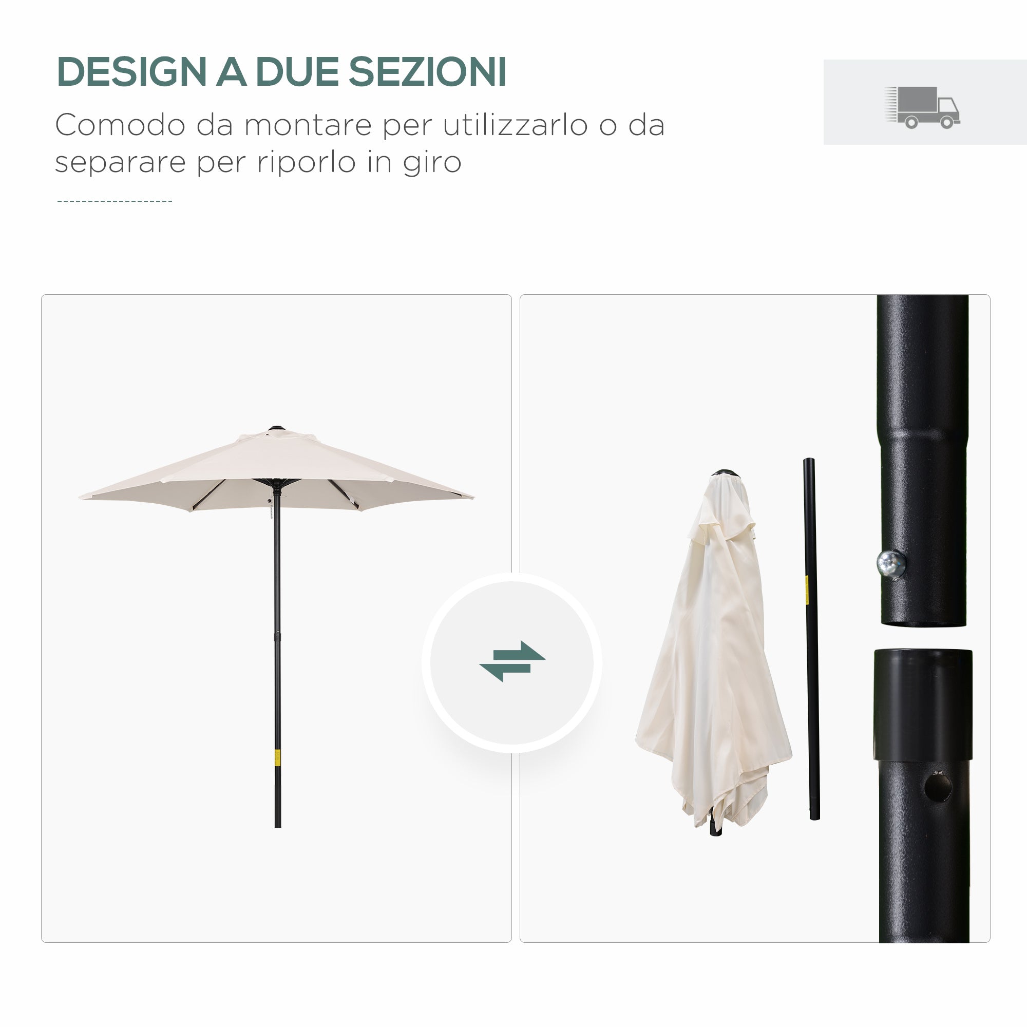 Garden Umbrella 2x2 m with Air Vent, Outdoor Umbrella with 6 Aluminum Ribs and 160 g/㎡ Polyester Cover, for Yard, Terrace, and Balcony, Cream