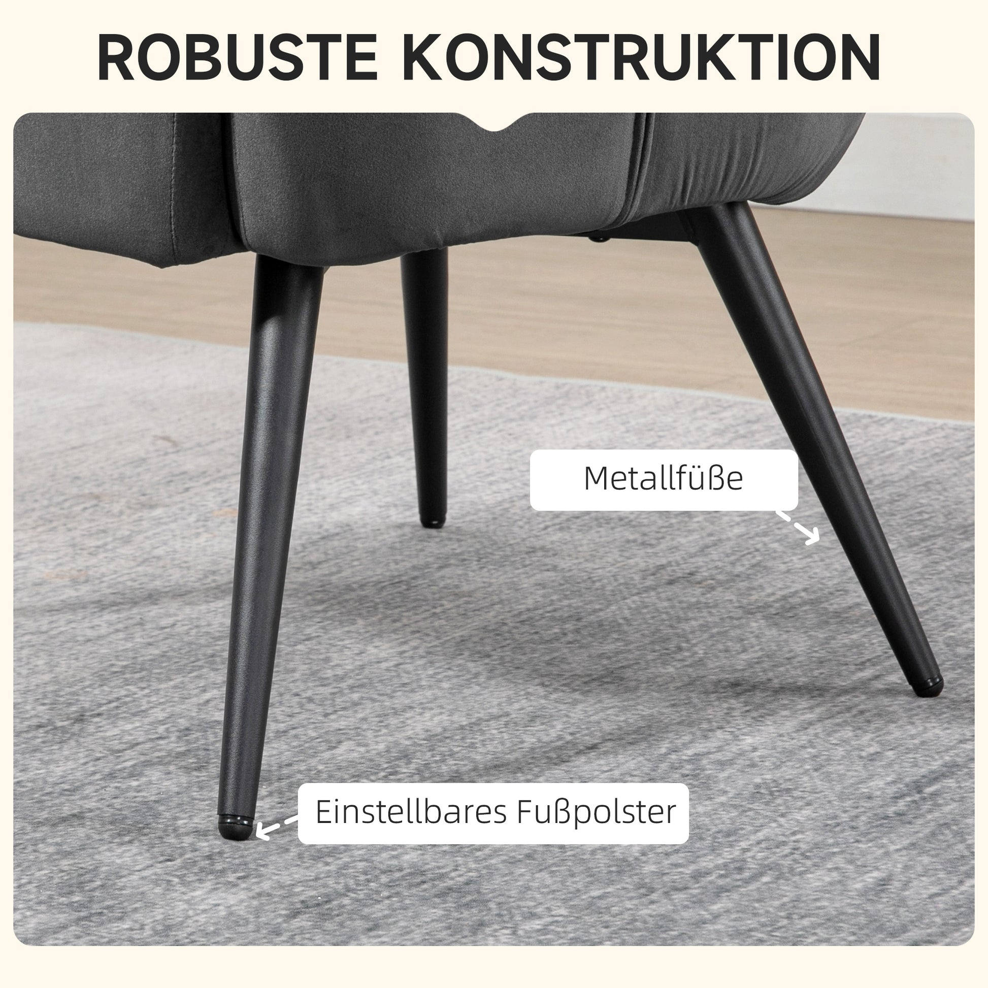Wingback Chair with Footstool Armchair Lounge Chair with Velvet Look, Modern Recliner, TV Chair, Upholstered Chair for Living Room, Bedroom, Dark Gray