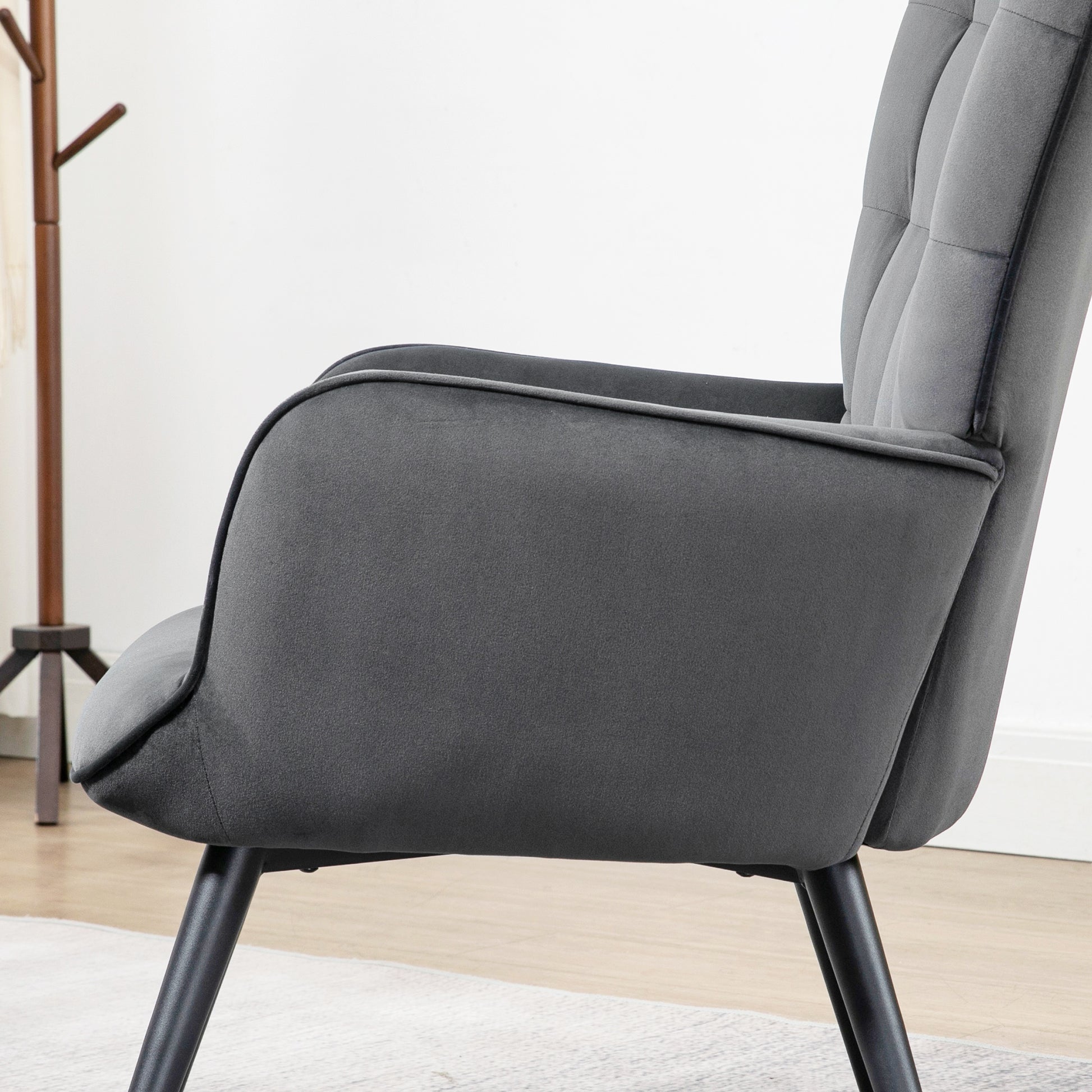 Wingback Chair with Footstool Armchair Lounge Chair with Velvet Look, Modern Recliner, TV Chair, Upholstered Chair for Living Room, Bedroom, Dark Gray