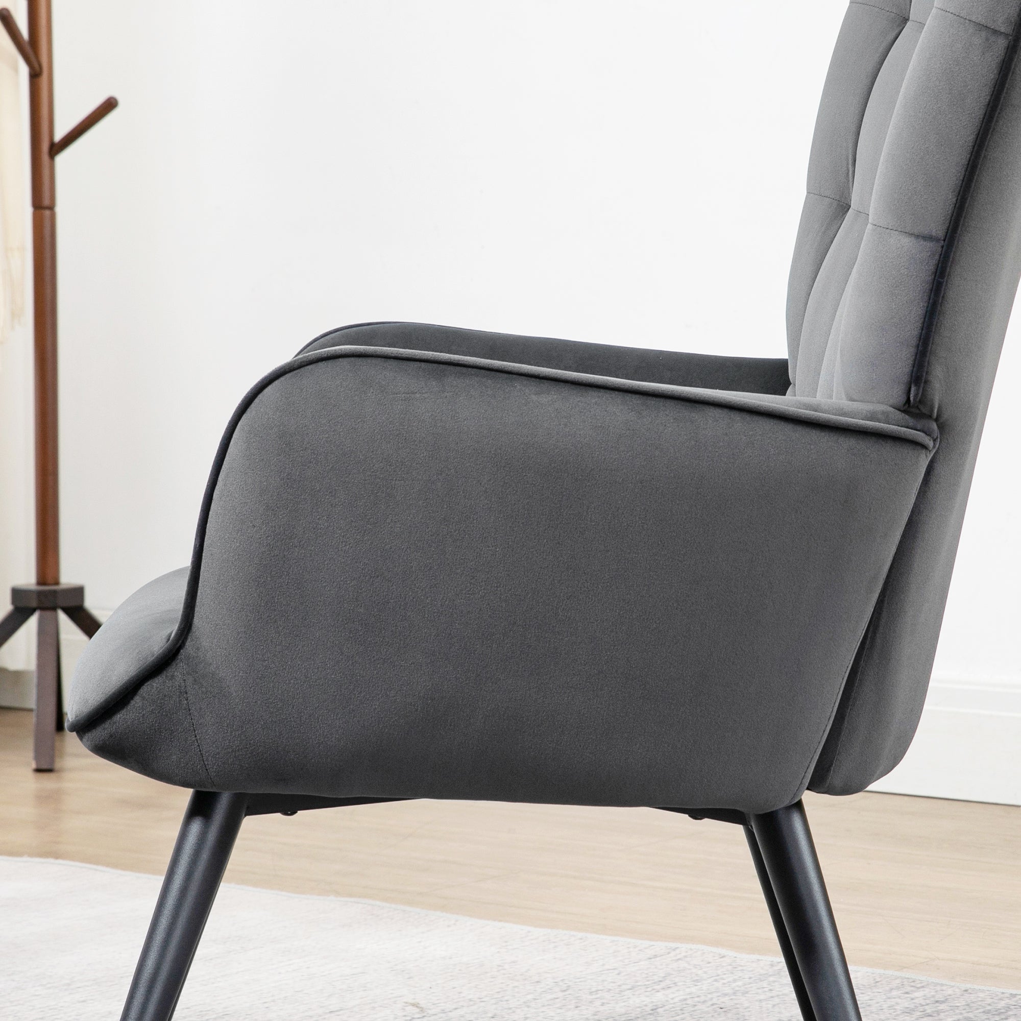 Wingback Chair with Footstool Armchair Lounge Chair with Velvet Look, Modern Recliner, TV Chair, Upholstered Chair for Living Room, Bedroom, Dark Gray