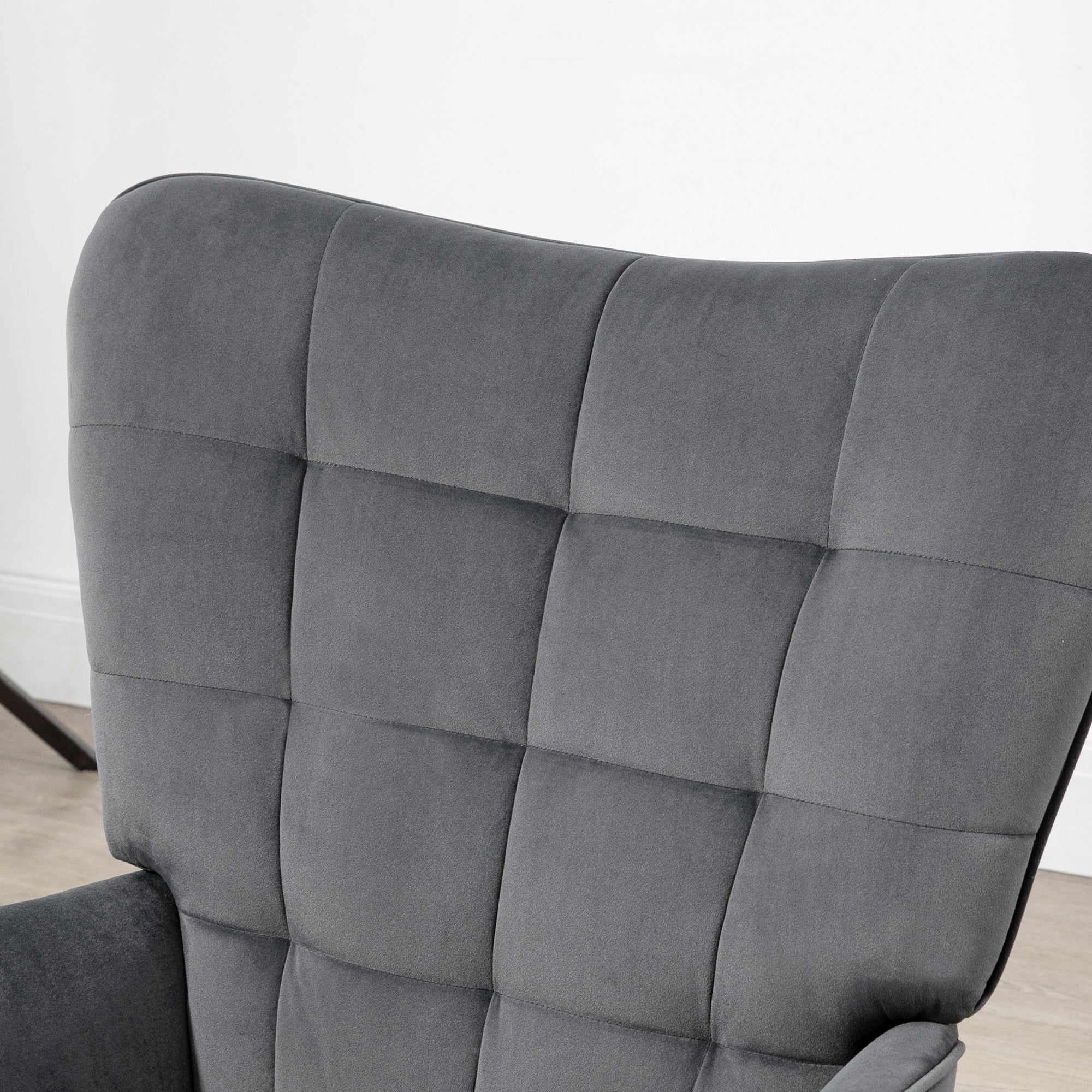 Wingback Chair with Footstool Armchair Lounge Chair with Velvet Look, Modern Recliner, TV Chair, Upholstered Chair for Living Room, Bedroom, Dark Gray