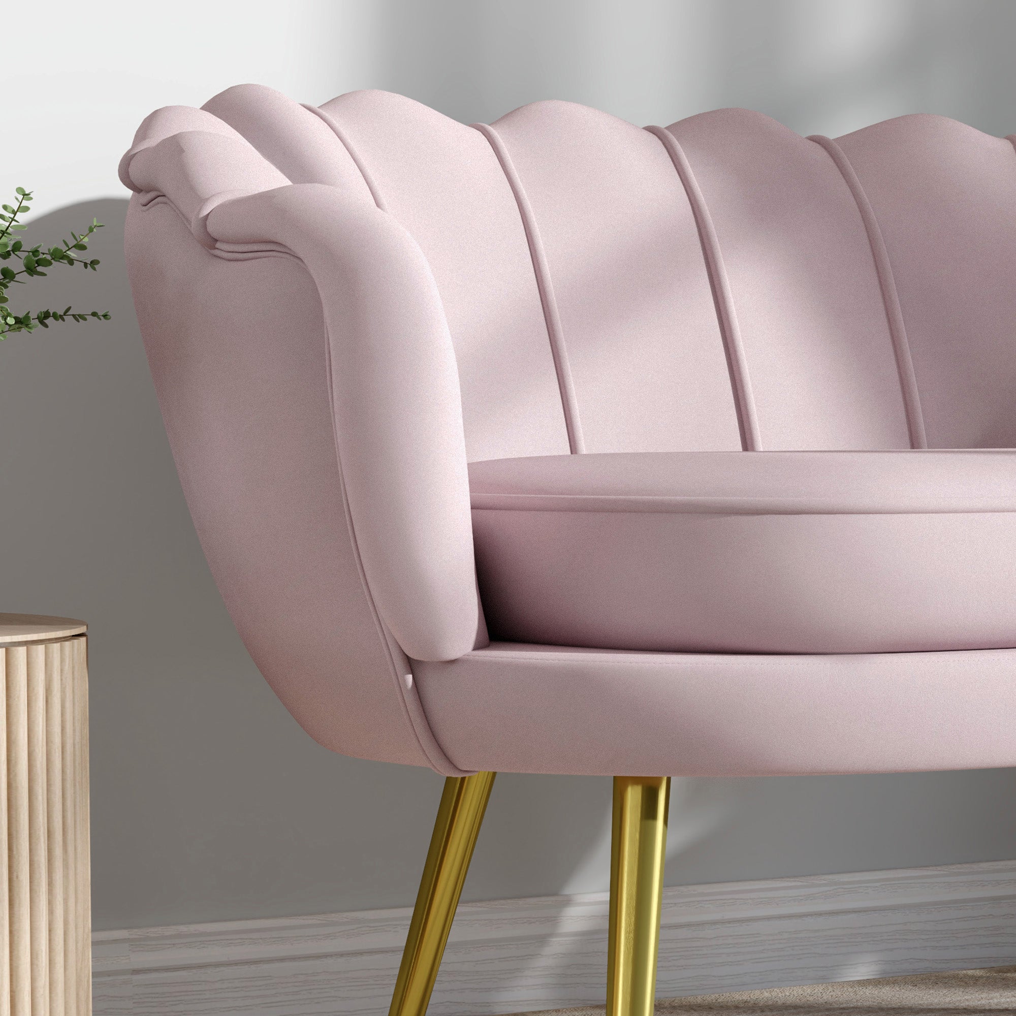 2-Seater Sofa in Velvet Effect Fabric, Small Vintage Sofa with Armrests, Modern, Padded Seat for Bedroom and Living Room, 130x77x77cm, Pink