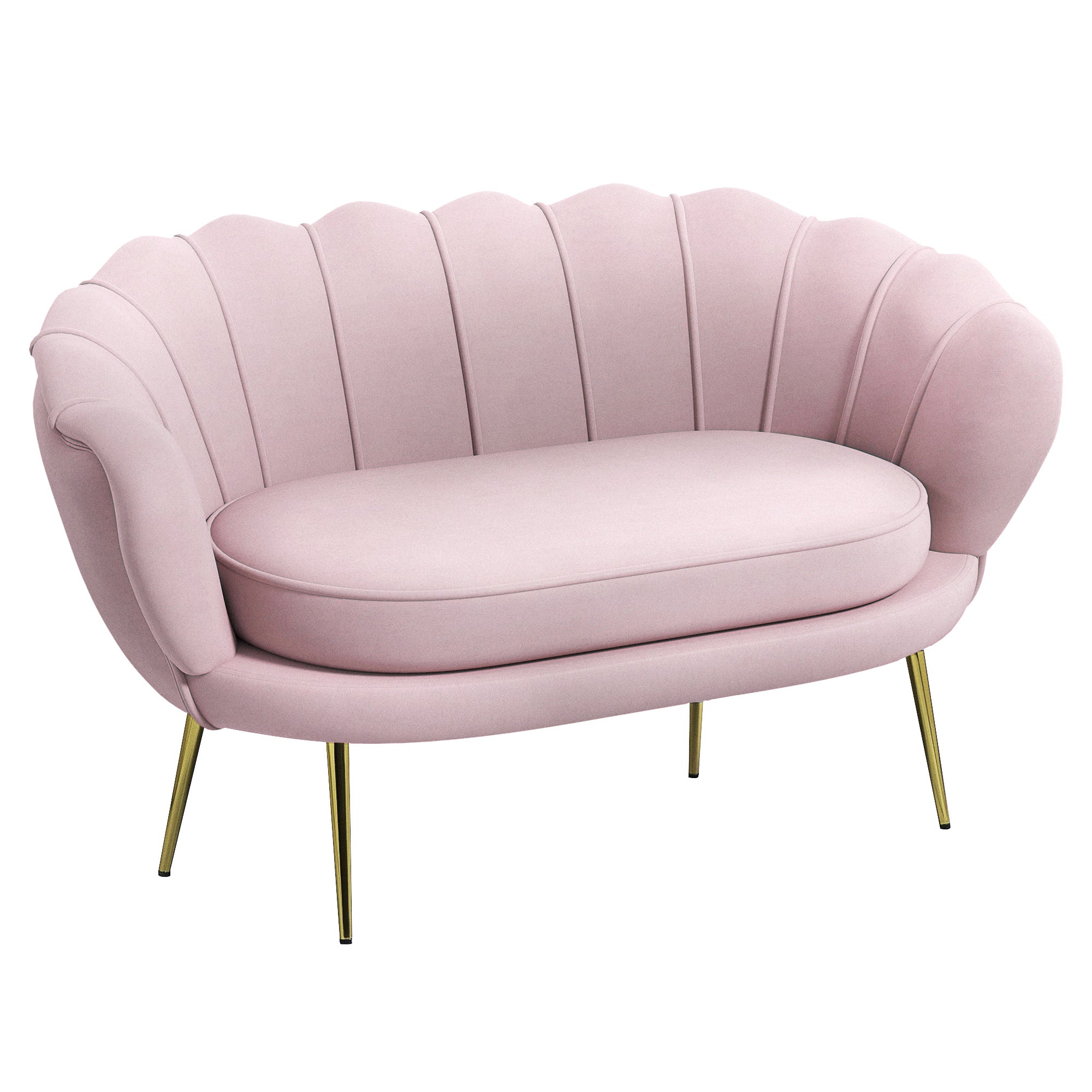 2-Seater Sofa in Velvet Effect Fabric, Small Vintage Sofa with Armrests, Modern, Padded Seat for Bedroom and Living Room, 130x77x77cm, Pink