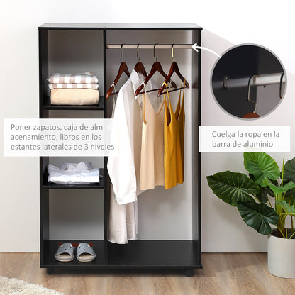 Wardrobe with Wheels Open Design Wardrobe for Clothes with Hanging Bar Shelves Organizer for Bedroom Clothing 80x40x128 cm Black