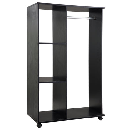 Wardrobe with Wheels Open Design Wardrobe for Clothes with Hanging Bar Shelves Organizer for Bedroom Clothing 80x40x128 cm Black