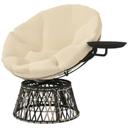 Papasan Chair Rattan 360° Swivel Basket Chair with Cushion Diameter 90 cm Round Outdoor Rattan Chair Swivel Lounge Chair Reclining Chair for Living Room Garden Balcony Beige